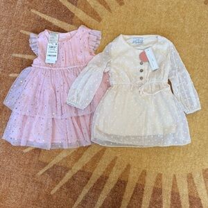 BUNDLE Pink Tulle Dress with Gold Stars & Cream Dot Overlay Dress